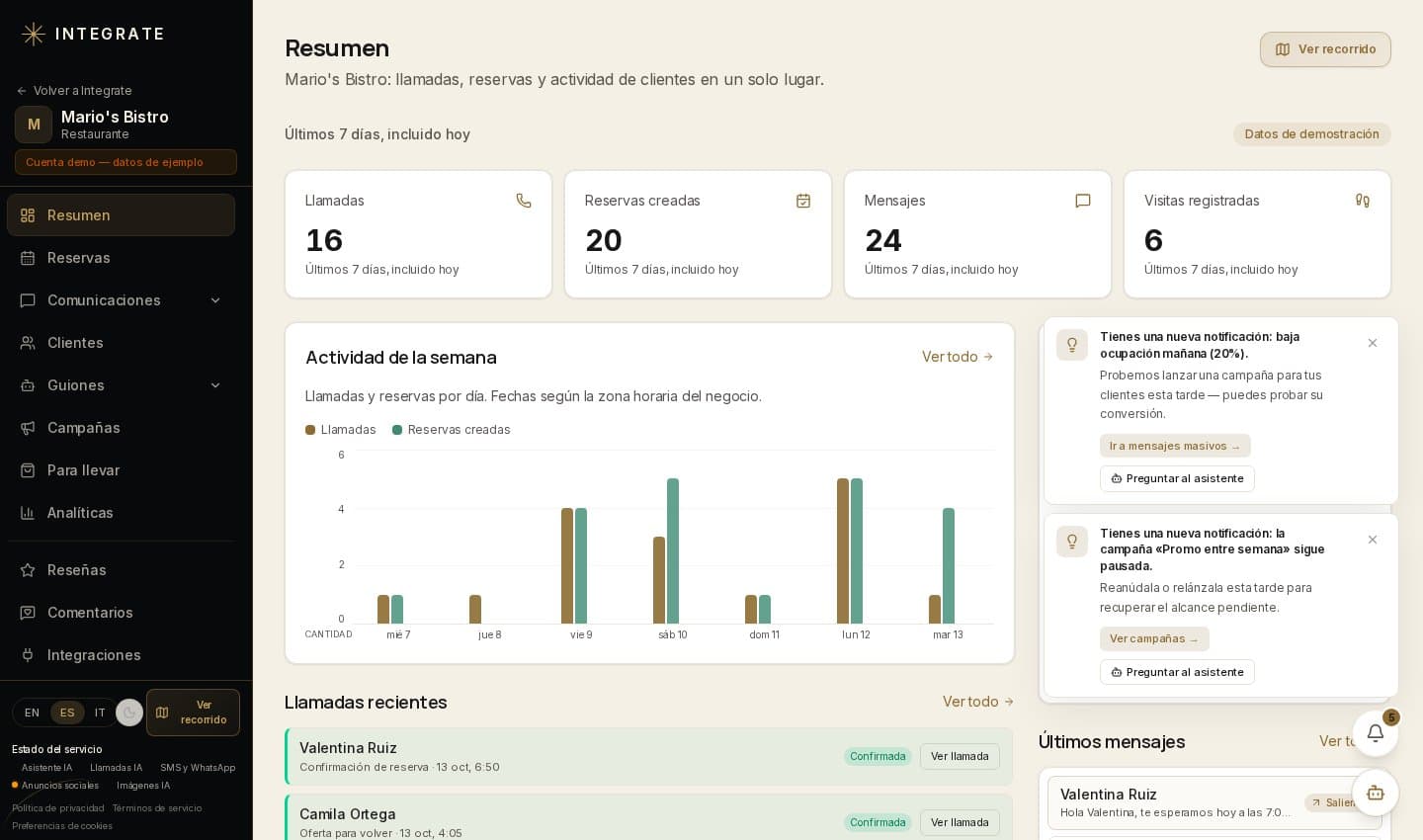 Cuenta demo · datos de ejemplo.